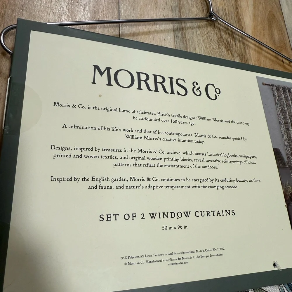 William Morris & Co. Floral Lodden 50”X 96” Window Curtains 2PC Set - Picture 2 of 5